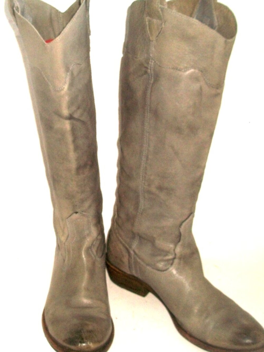 Frye Vintage Tall Gray Leather Pull On Western Cowgirl Style Boots 9M